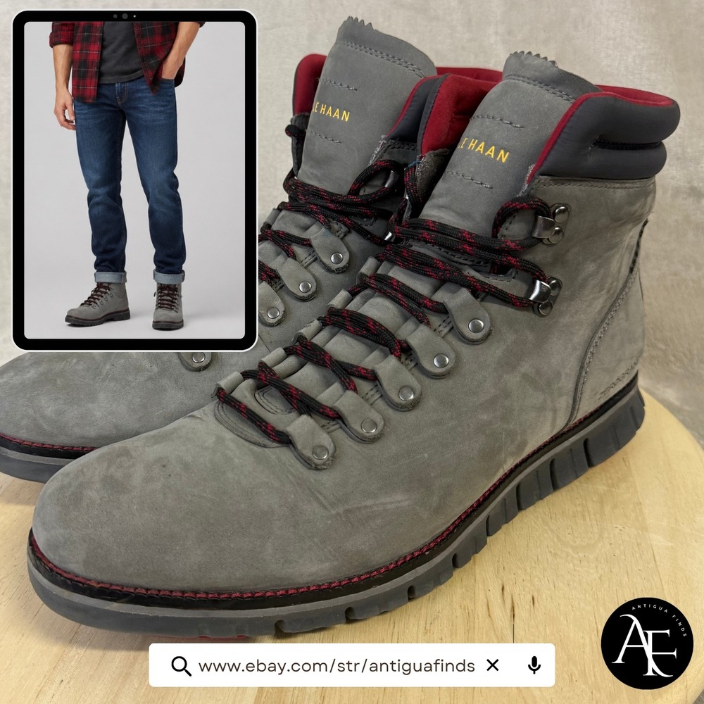 Cole Haan Zerogrand Hiker Boots Mens 11M Grey Nubuck Leather C35246